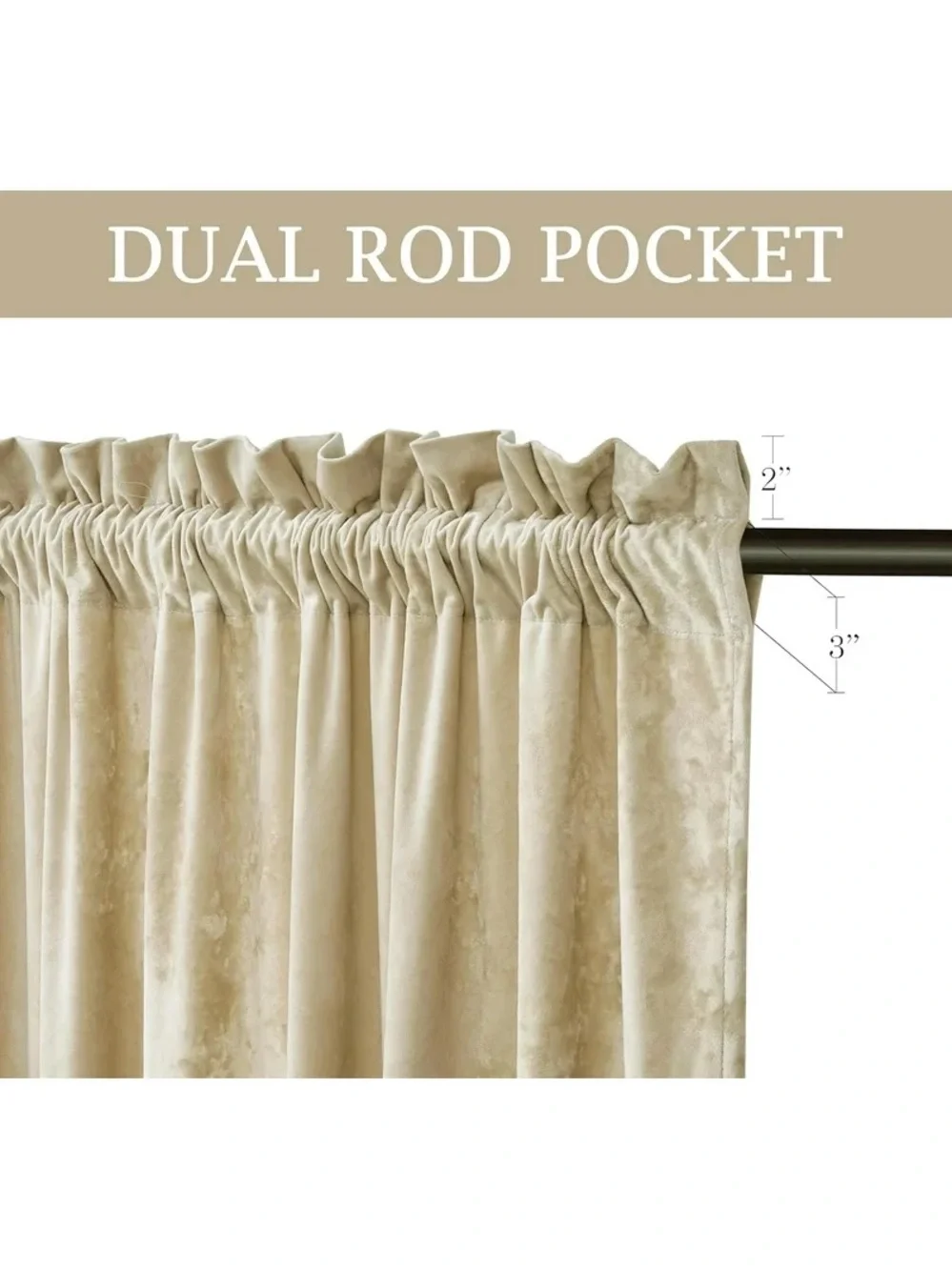 Luxe Velvet Rod-Pocket Curtain Panels in beige 100x96in